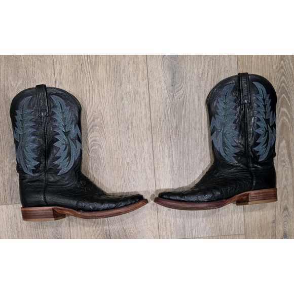 Lucchese 2000 Full Quill Ostrich Cowboy Boots Black Square Toe Men’s 9 D USA - Picture 4 of 10